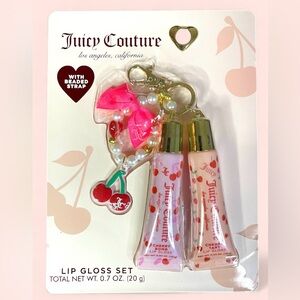 Juicy Couture Lip Gloss Set 2x w/ Beaded Cherry Keychain Christmas NEW NIP